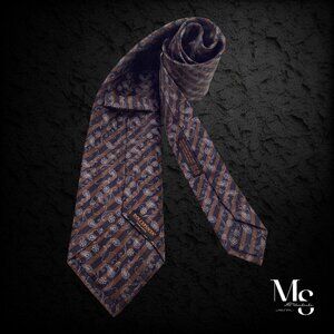 DOLCEPUNTA Brown Paisley Stripe Silk Tie In Made Italy W: 3.6" EX COND